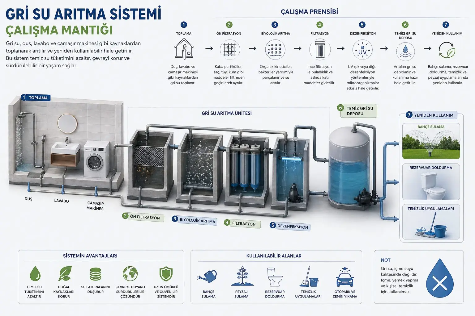 Gri su arıtma çalışma mantığı